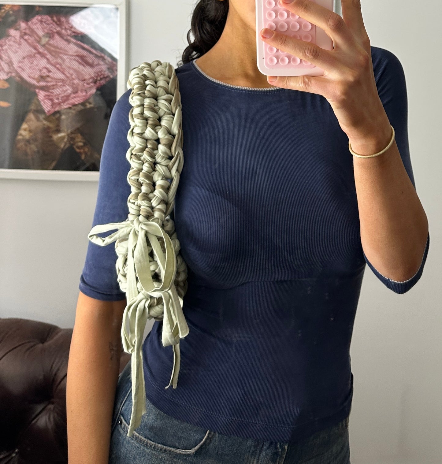 **A Khaki + Mint Fringe Bag