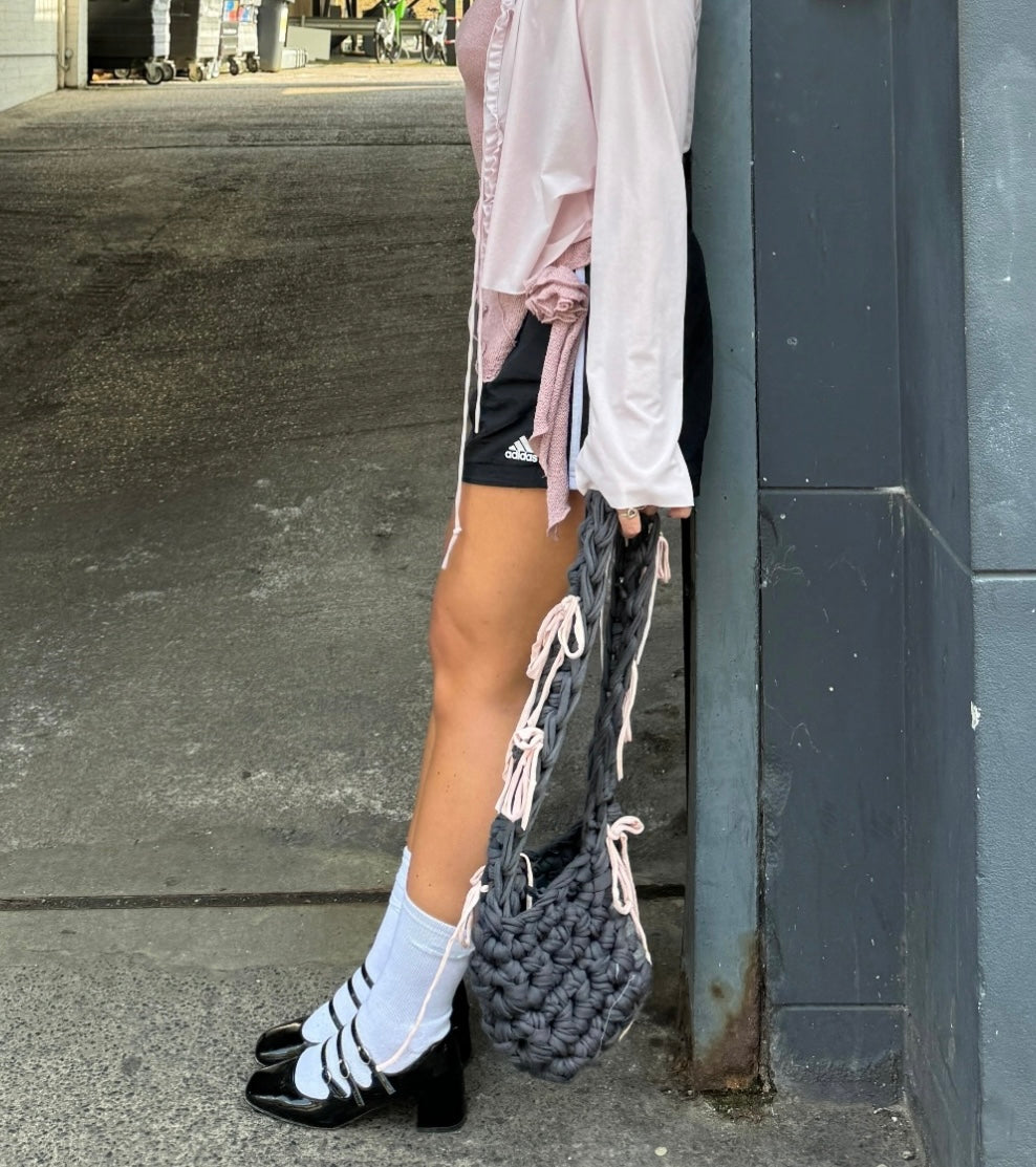 Baby Pink + Graphite Ribbon Crossbody