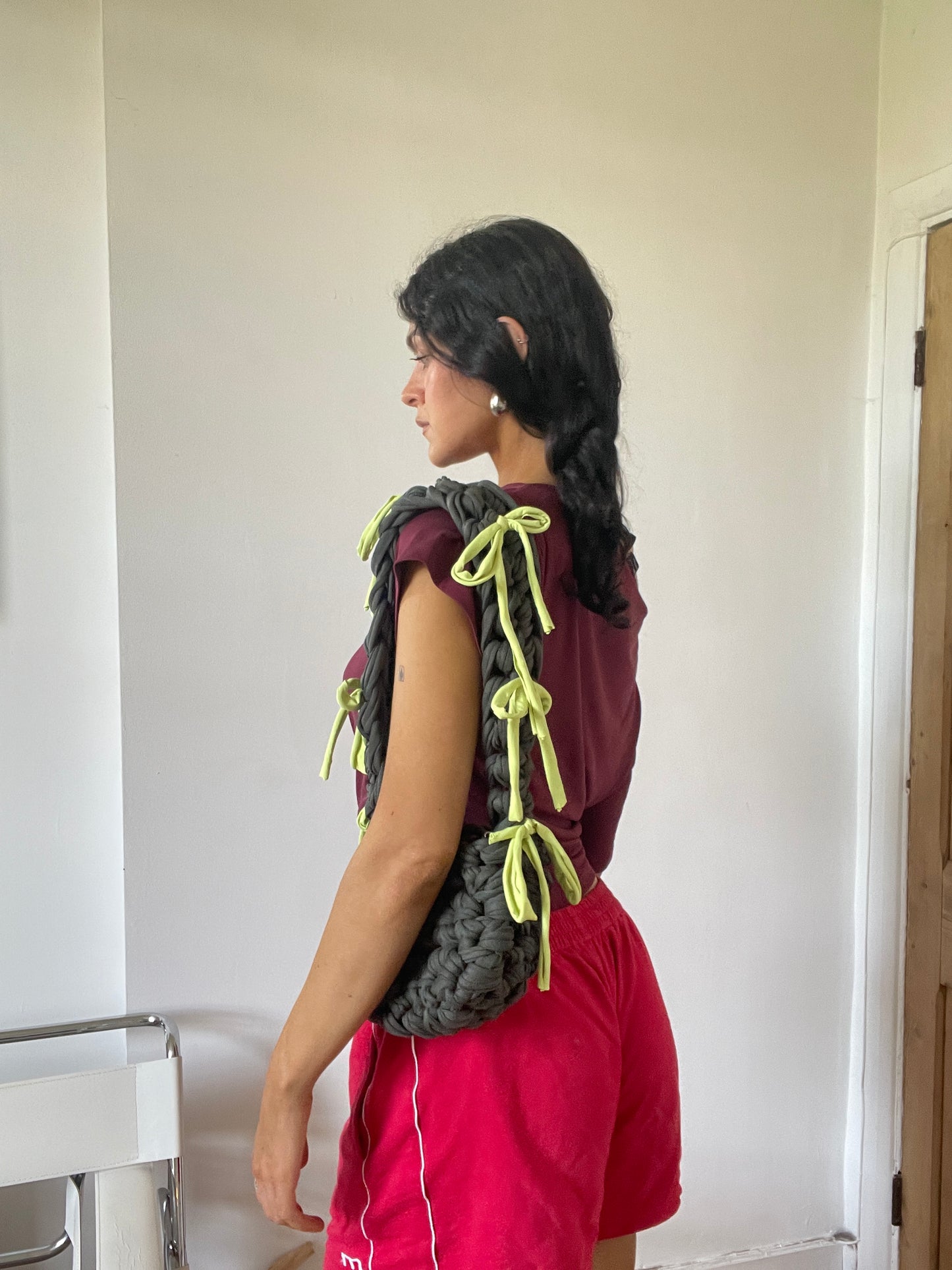 A Khaki + Green Ribbon Crossbody