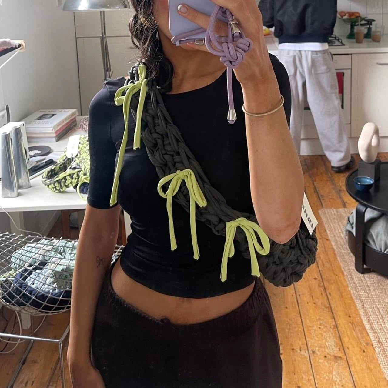 A Khaki + Green Ribbon Crossbody