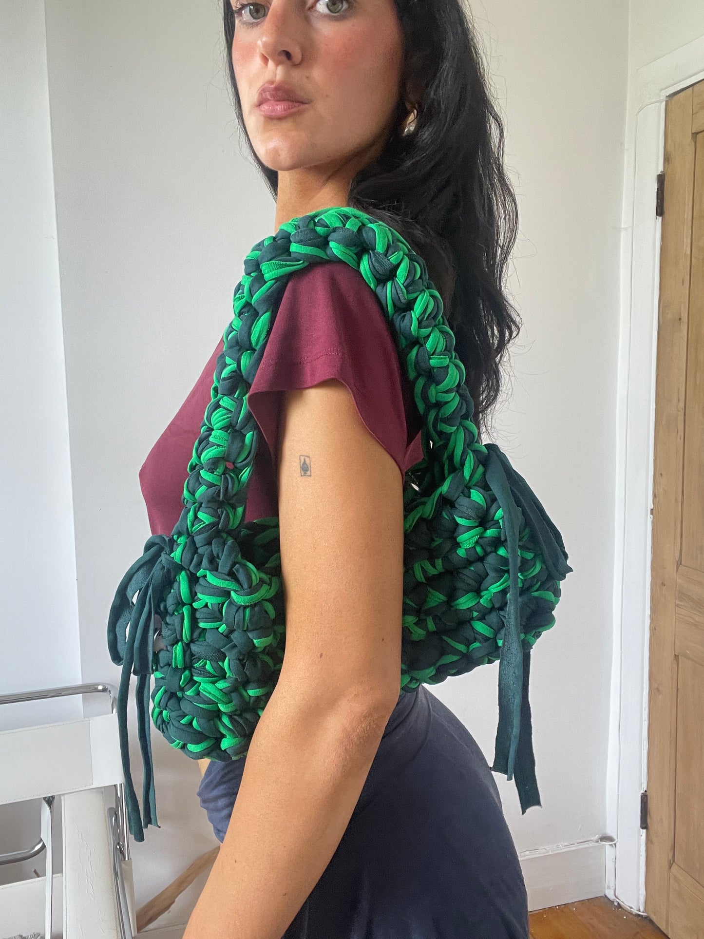 Green and neon shoulder ribbon
