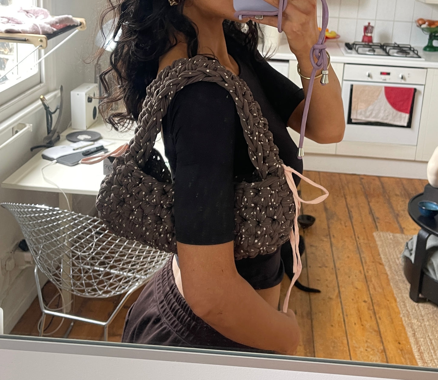 A Brown Polka Dot Chunky Shoulder