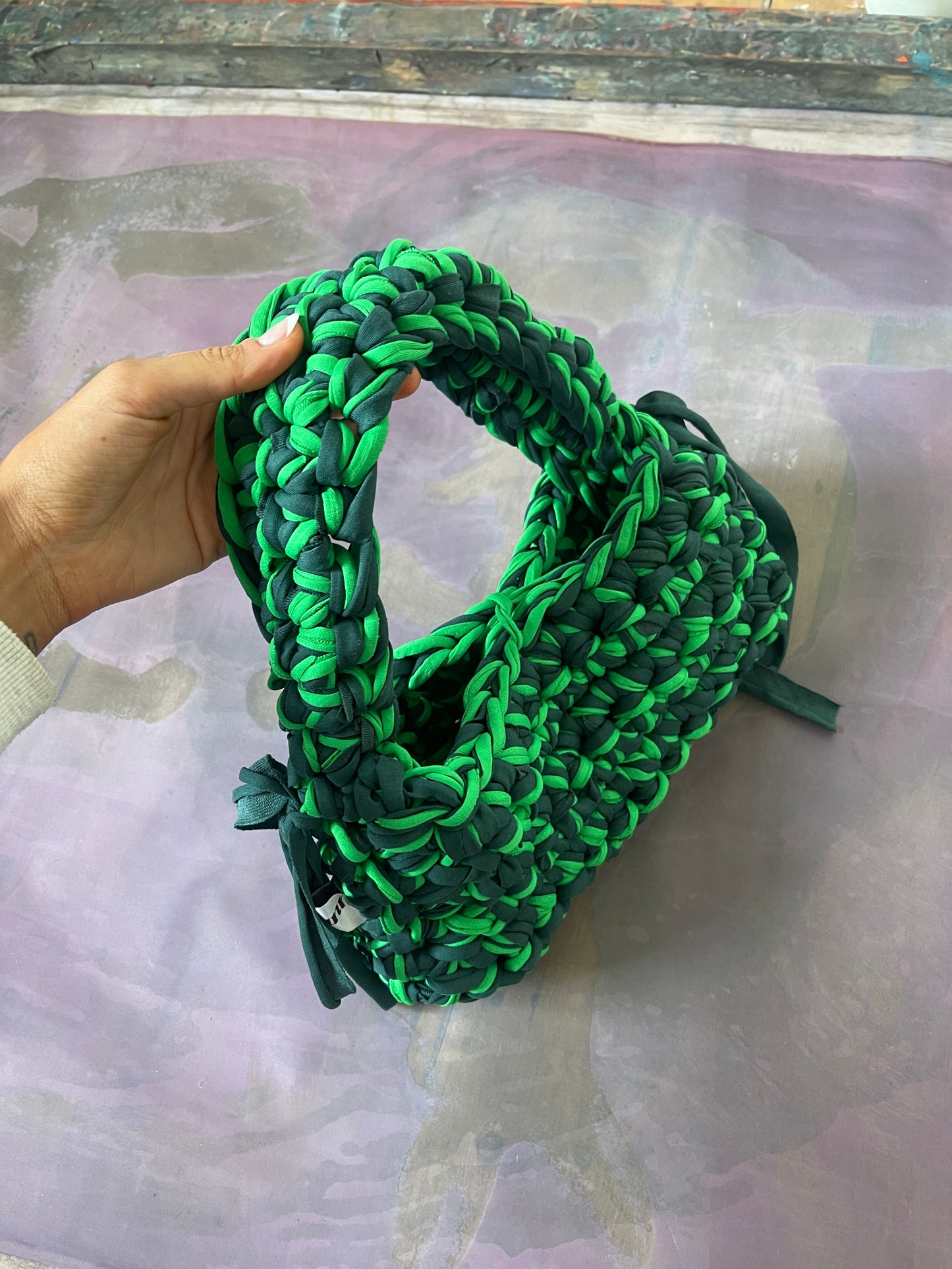 Green and neon shoulder ribbon