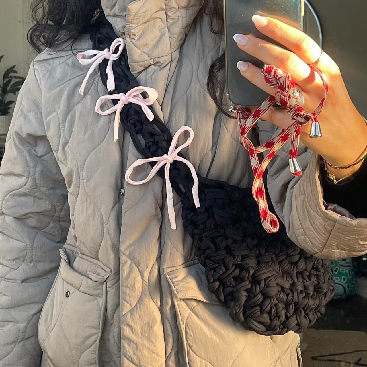 Baby Pink + Black Ribbon Crossbody