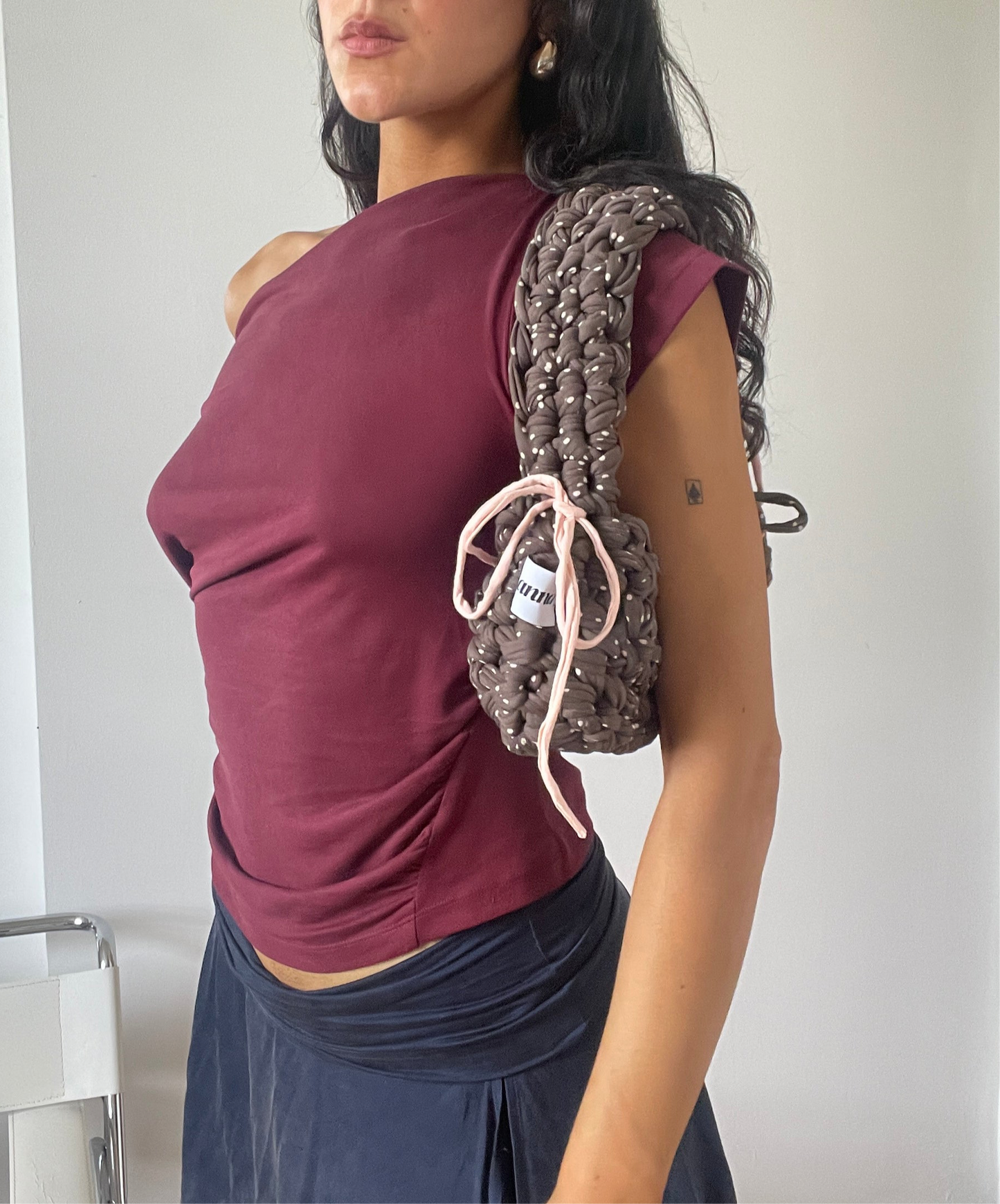 A Brown Polka Dot Chunky Shoulder