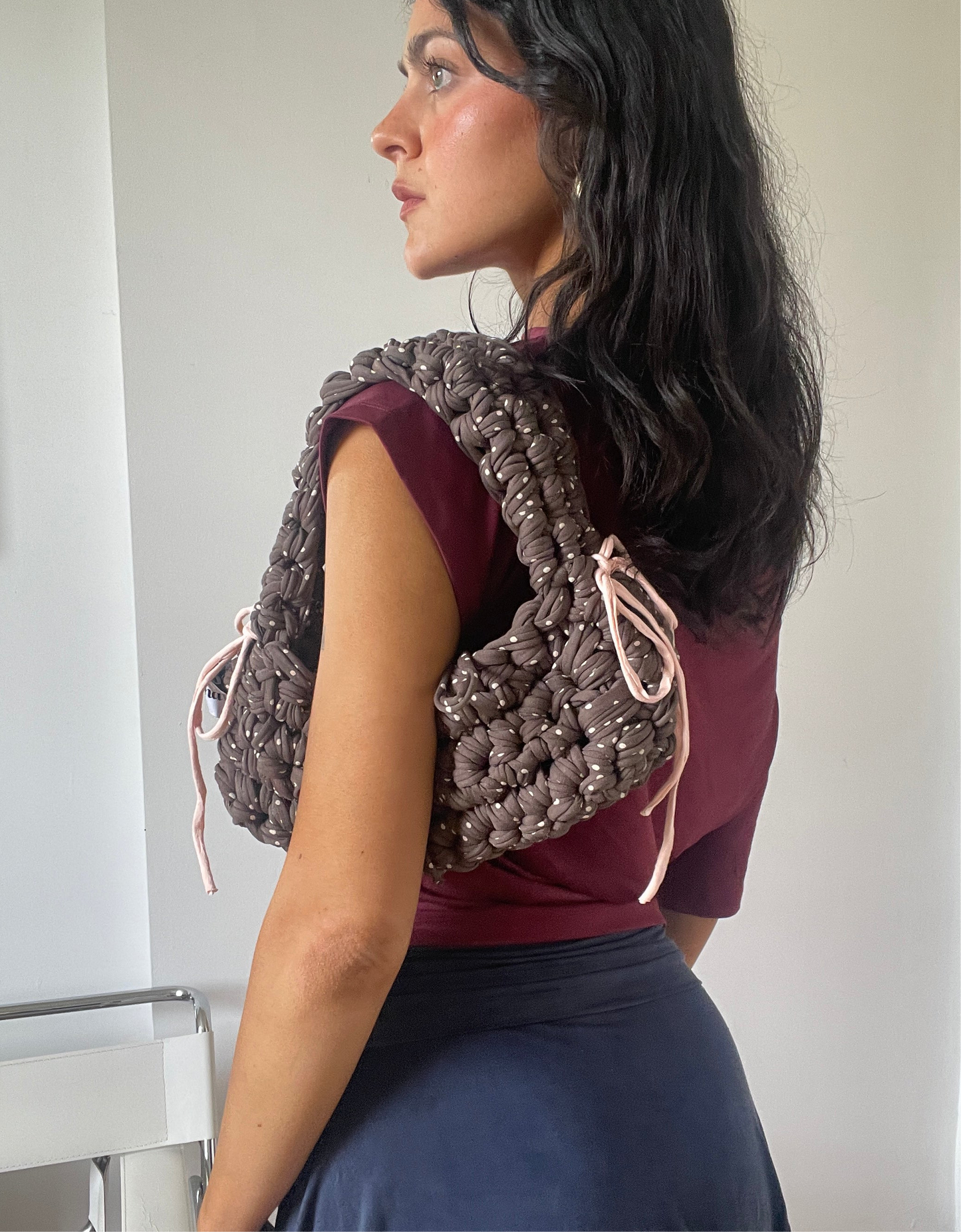 A Brown Polka Dot Chunky Shoulder