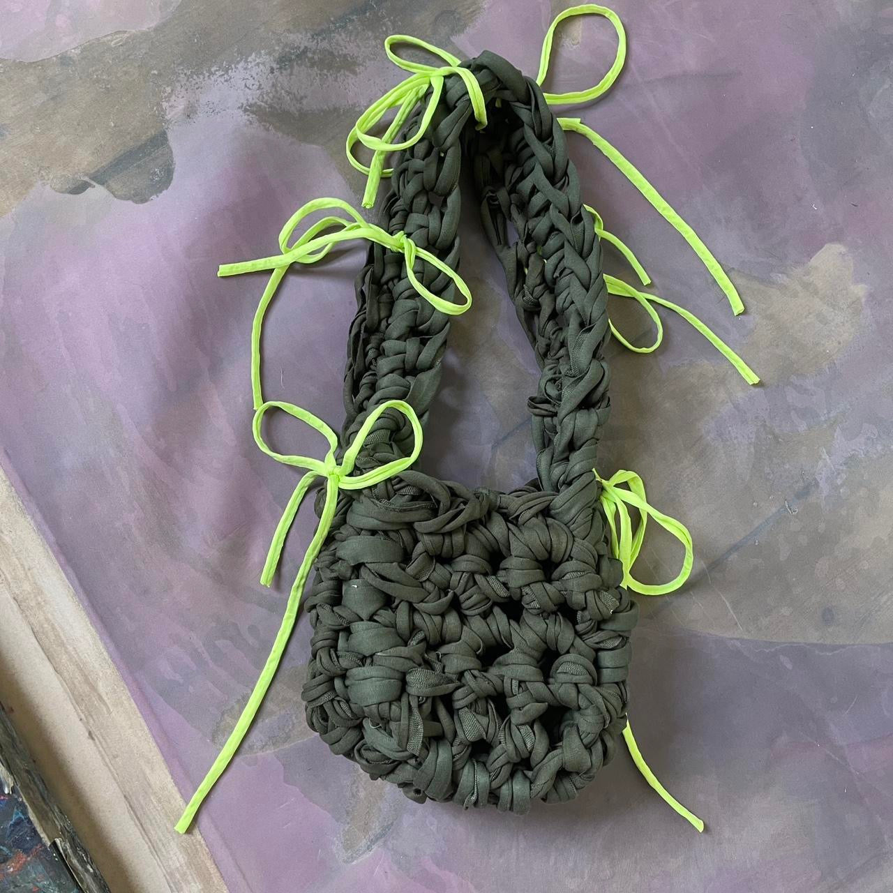 A Khaki + Green Ribbon Crossbody