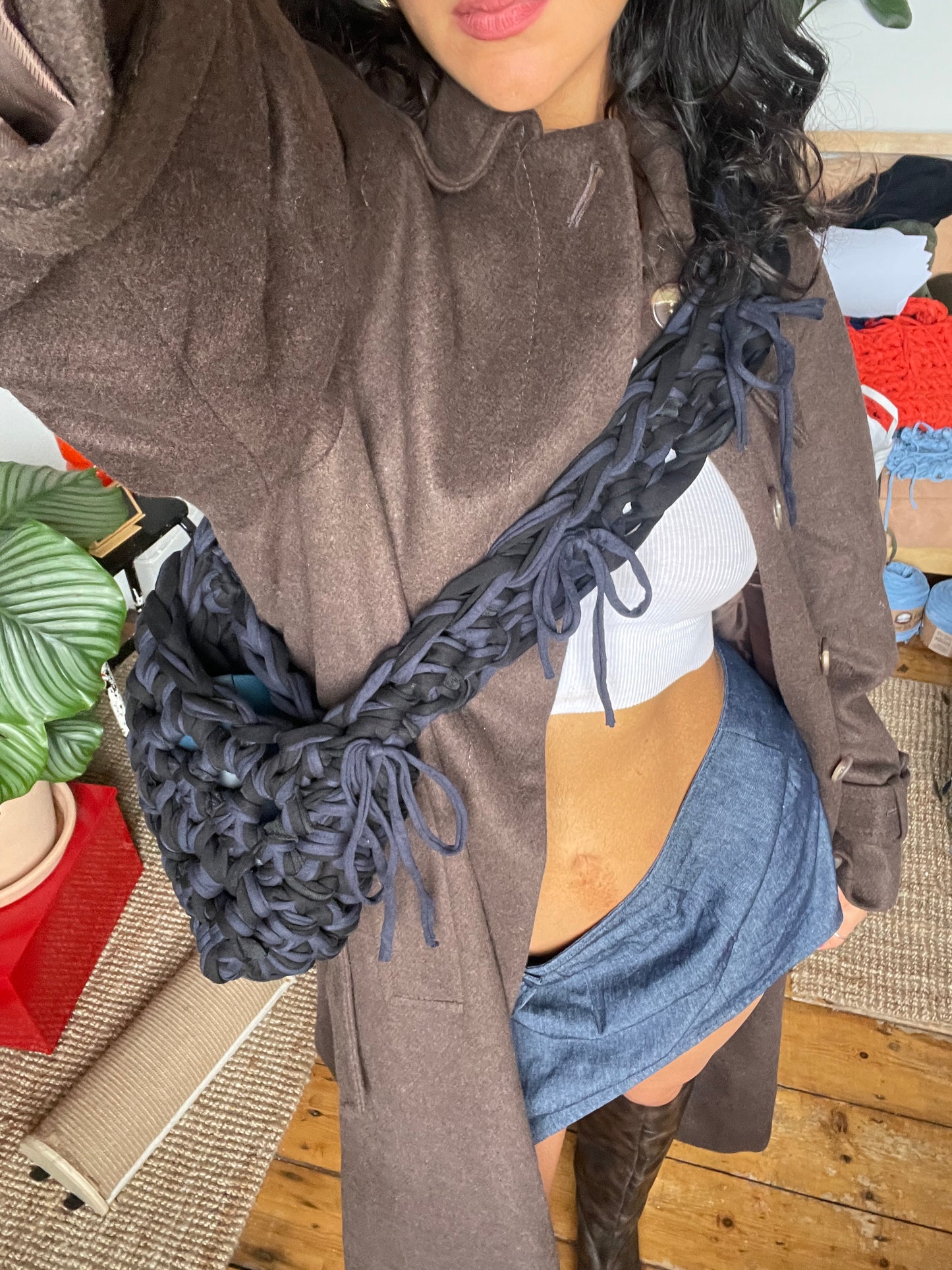 A Black + Navy Ribbon Crossbody