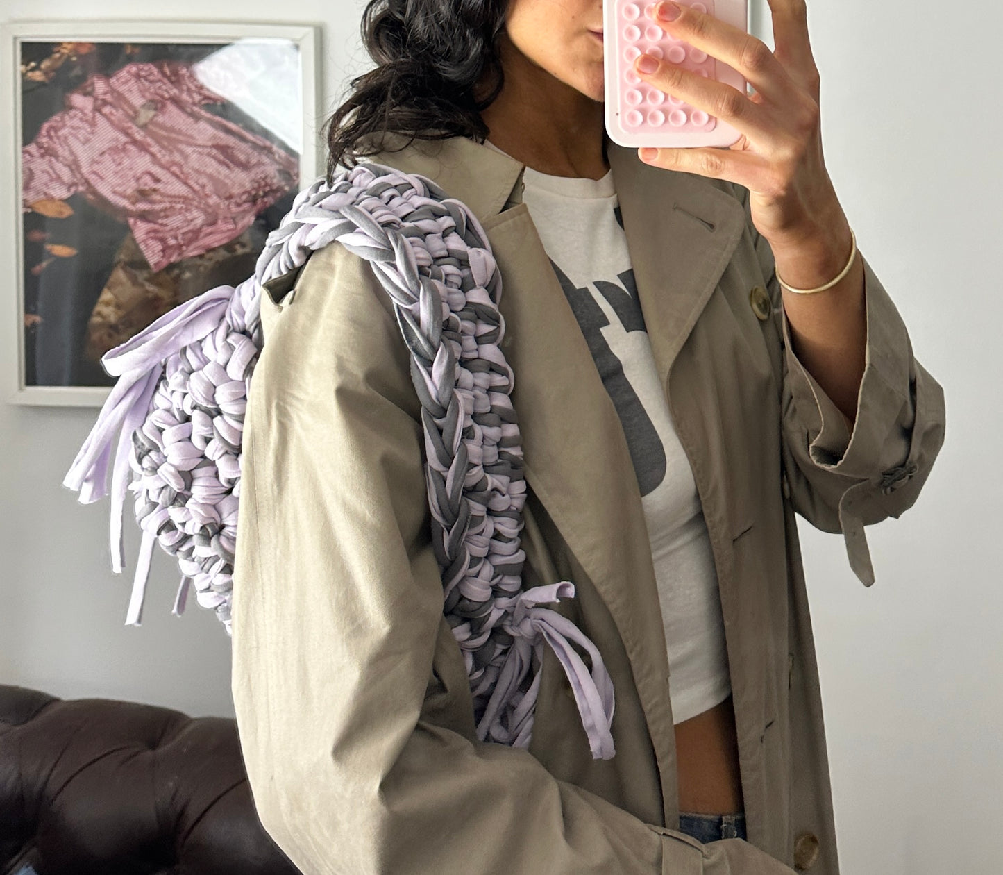 *Lilac + Charcoal Fringe Bag