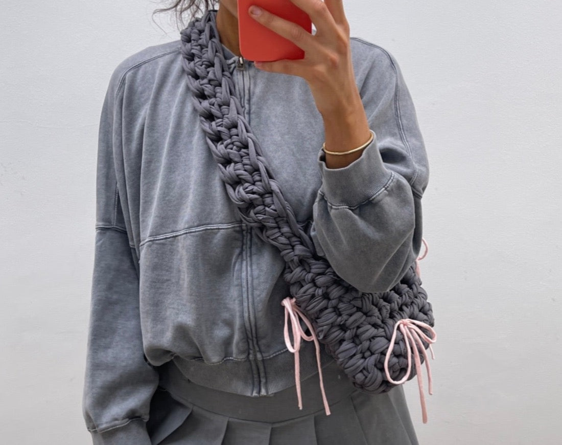 Baby Pink + Graphite Ribbon Crossbody