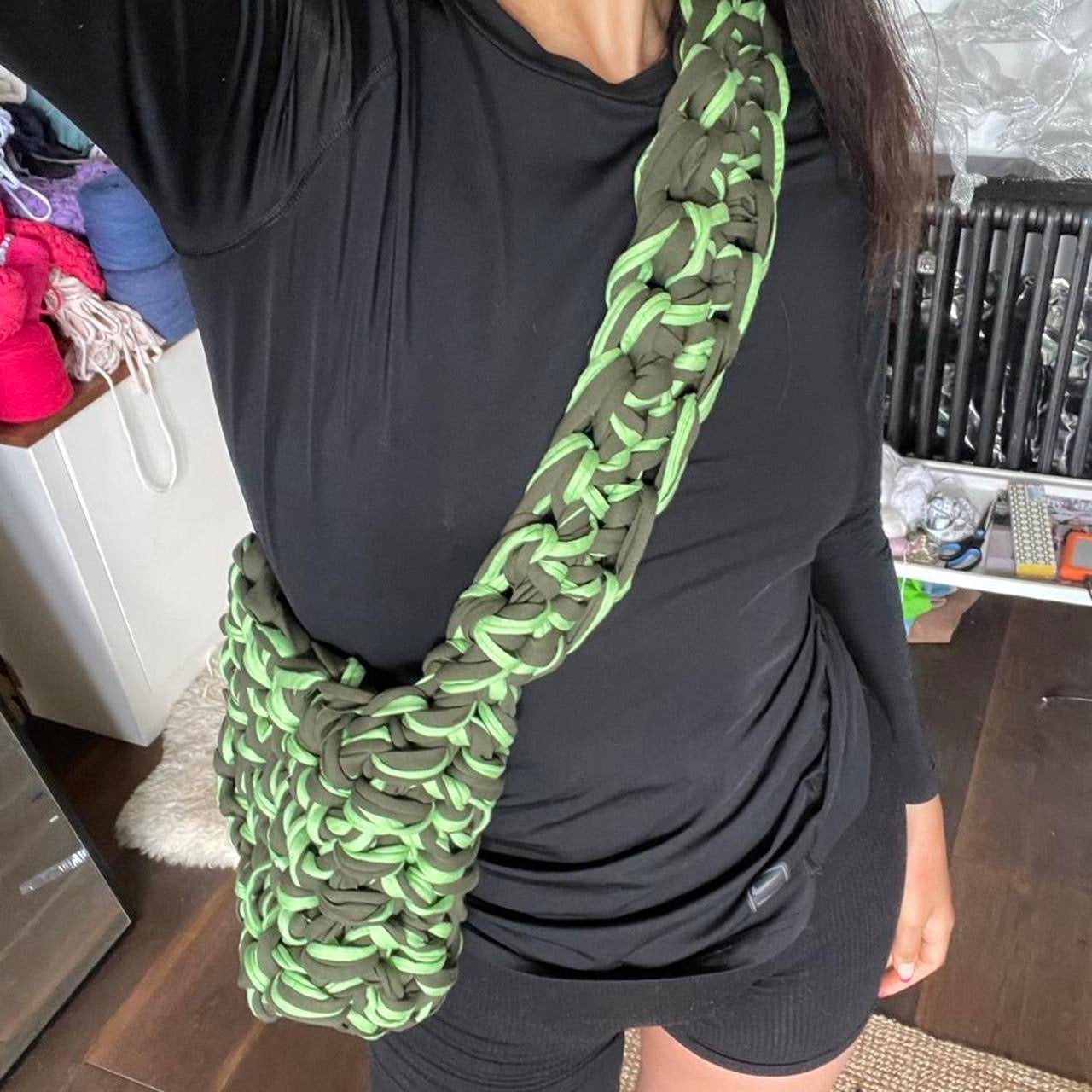 A Khaki + Neon Ribbon Crossbody