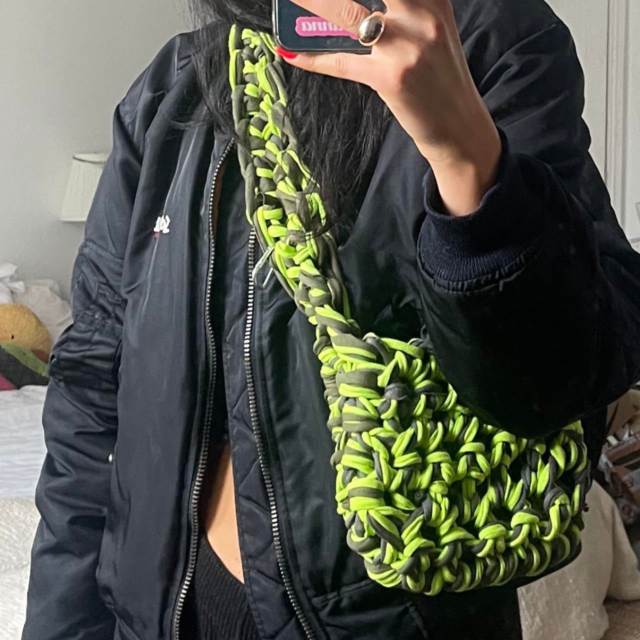 A Khaki + Neon Ribbon Crossbody