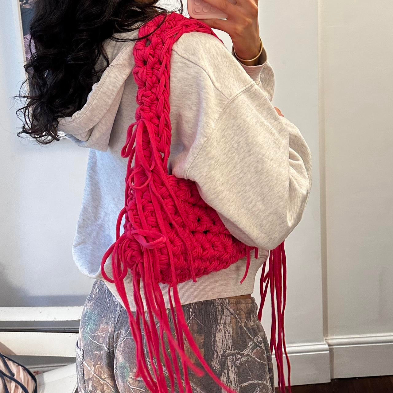 Hot Pink Fringe Shoulder
