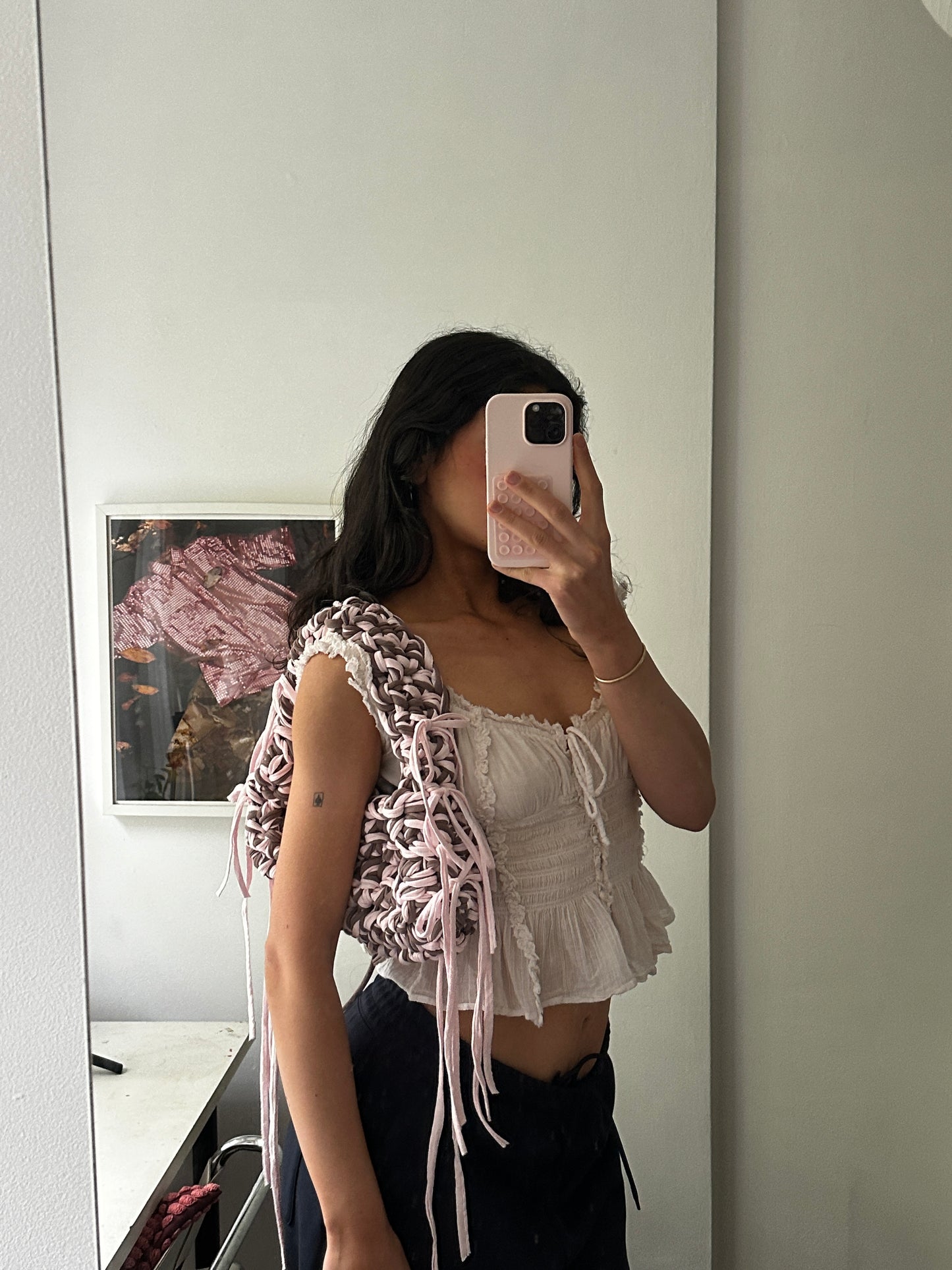 Brown + Pink Fringe Shoulder