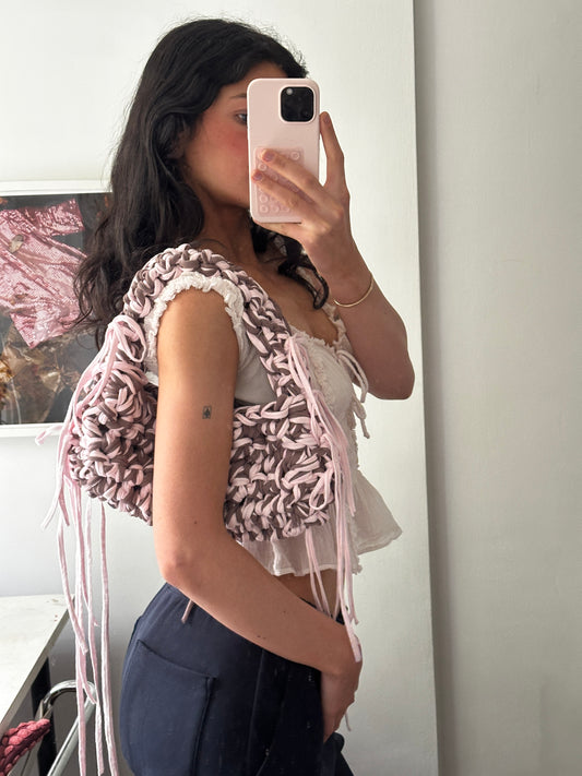 Brown + Pink Fringe Shoulder