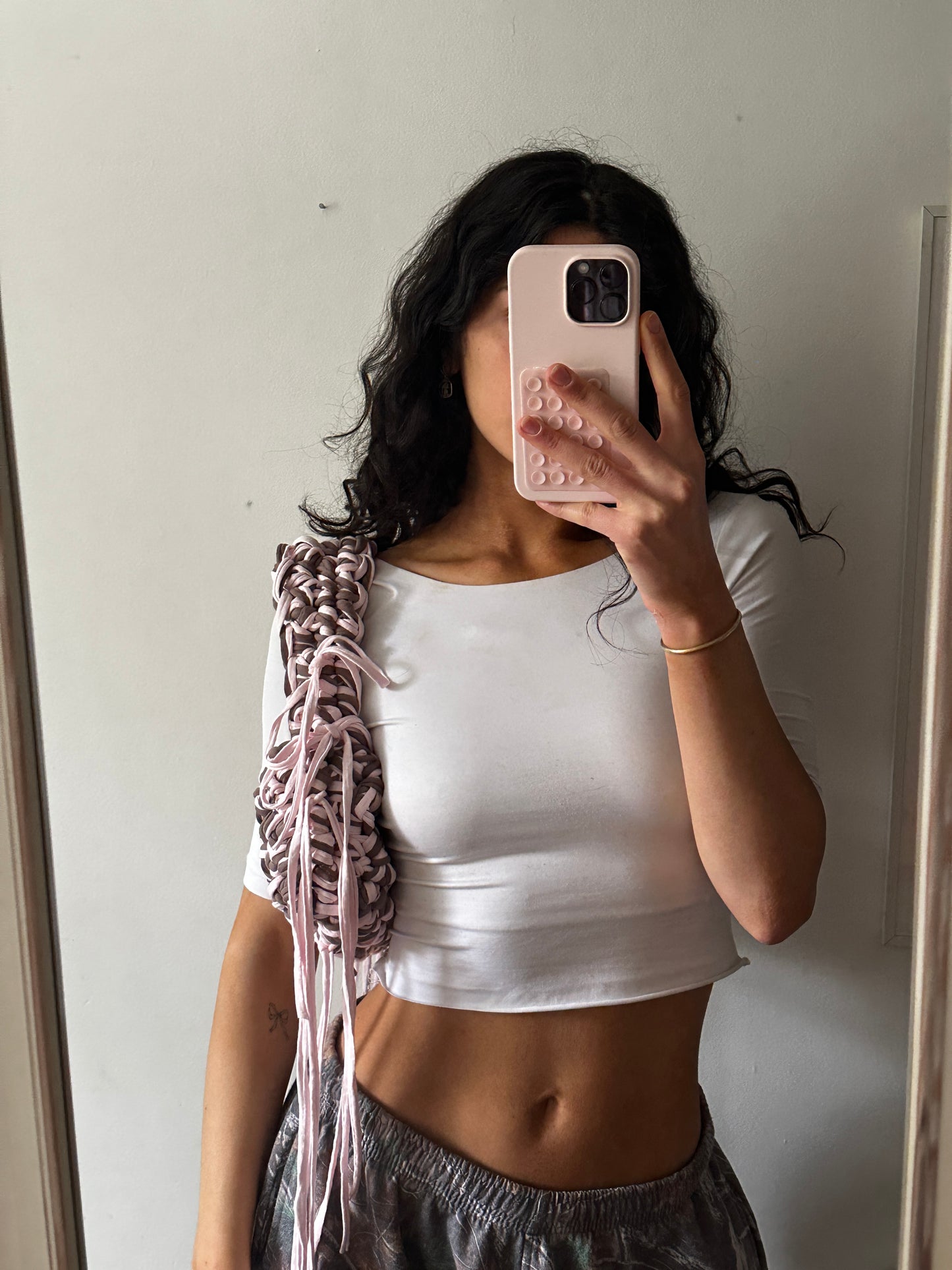Brown + Pink Fringe Shoulder
