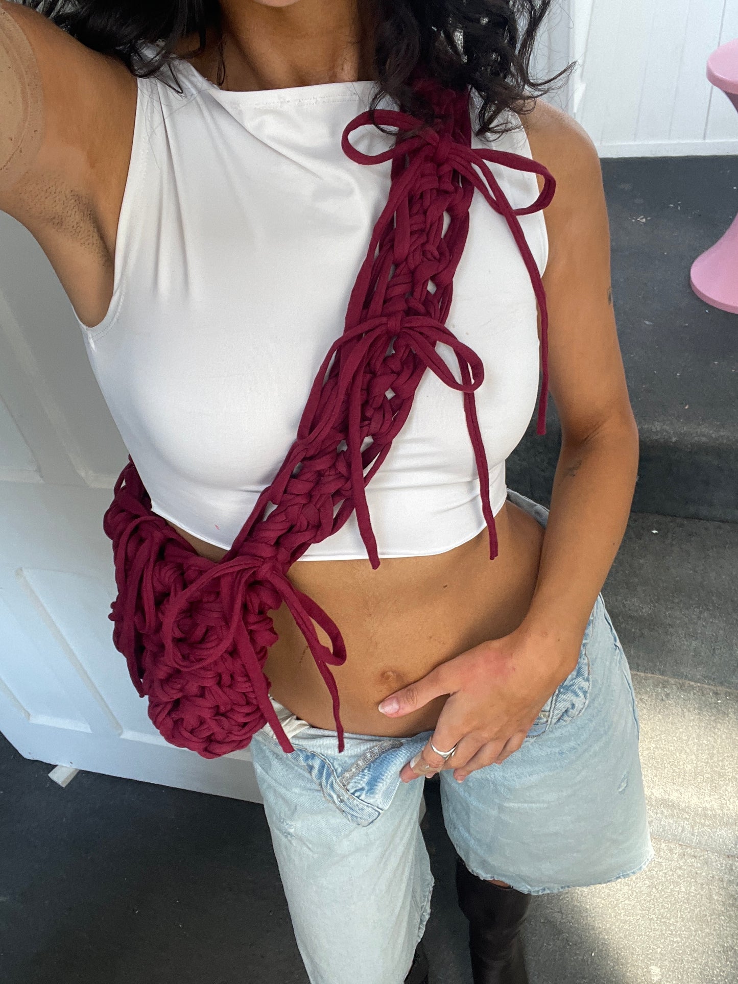 An All Burgundy Ribbon Crossbody